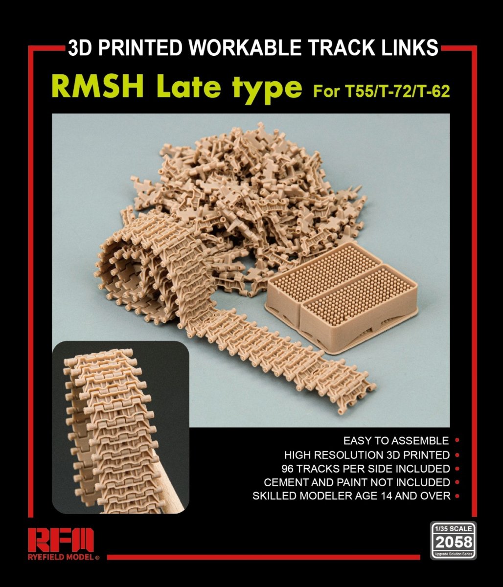 Maquette Rye Field 2058 RMSH Type tardif pour T55/-72/T-62, chenilles fonctionnelles imprimées en 3D, échelle 1/35 – image 2
