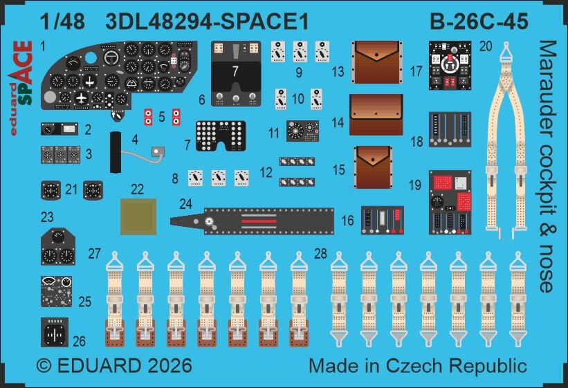 Eduard 3DL48294 B-26C-45 Marauder cockpit &amp;amp; nose SPACE for ICM 1/48
