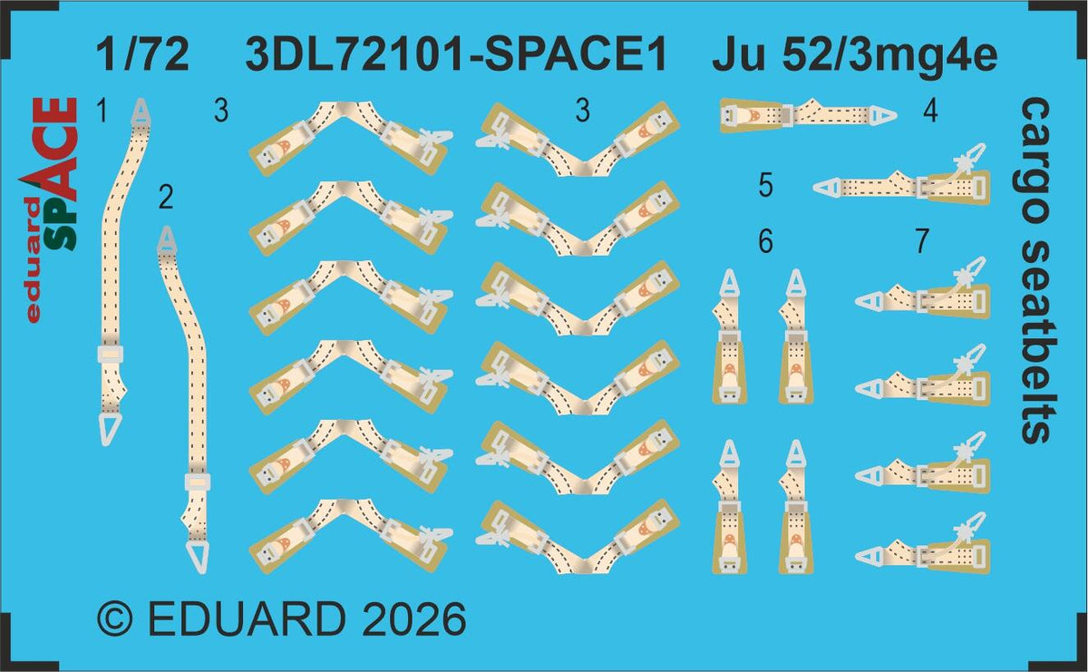 Eduard 3DL72101 Junkers Ju 52/3mg4e Cargo Seatbelts Space Set for AIRFIX 1/72