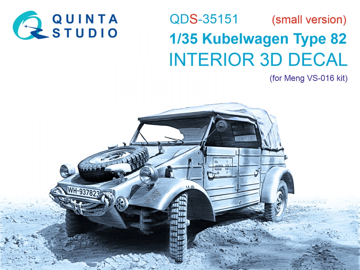 Quinta Studio QDS-35151 Kubelwagen Type 82 3D-Printed &amp; coloured Interior on decal paper (Meng VS-016) (Small version) 1/35