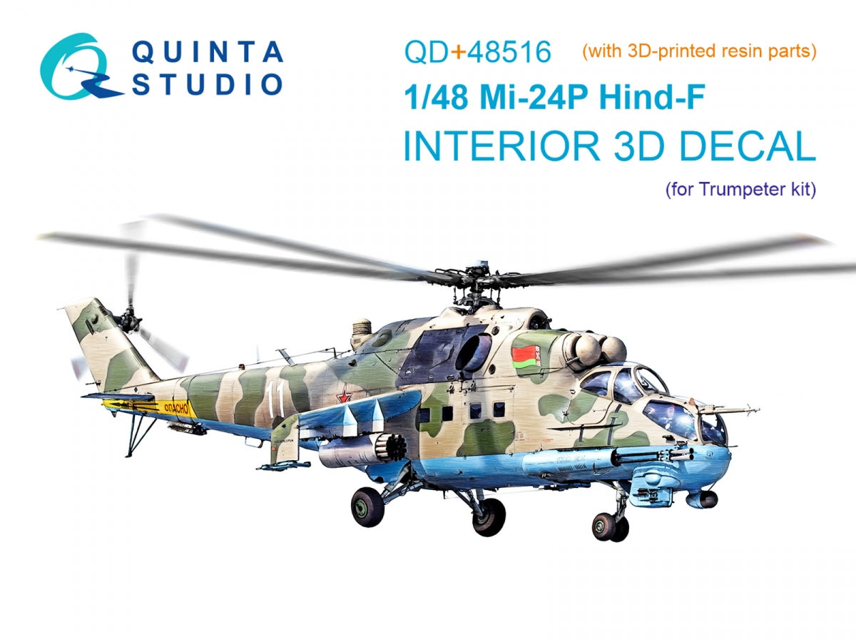 Quinta Studio QD+48516 Mi-24P Hind-F 3D-Printed colored Interior on decal paper (Trumpeter) (with 3D-printed resin parts) 1/48