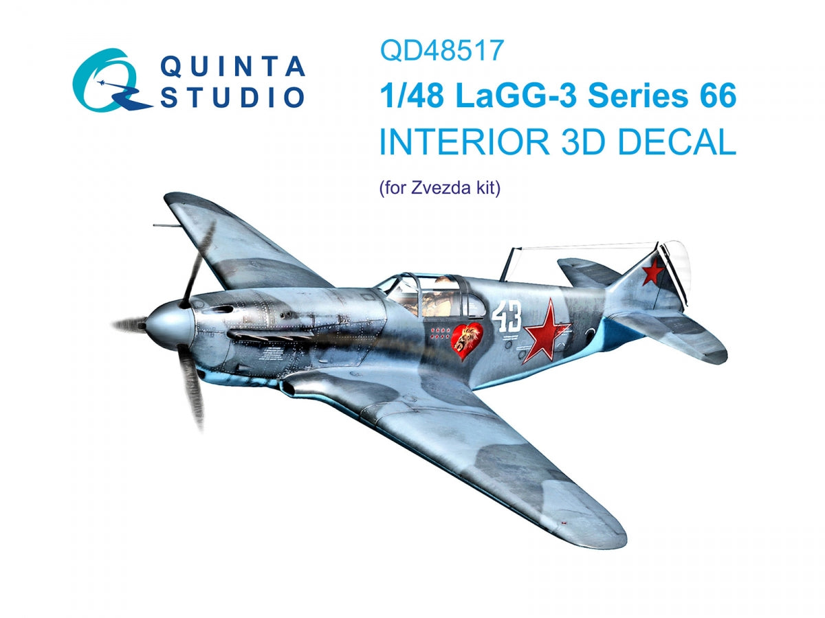 Intérieur imprimé en 3D et coloré sur papier décalcomanie Quinta Studio QD48517 LaGG-3 Série 66 (Zvezda) 1/48