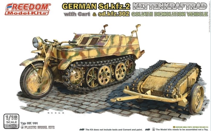 Freedom 16002 ALLEMAND SD.KFZ.2 KETTENKRAFTRAD &amp;amp; SD.KFZ.302 VÉHICULE DE DÉMOLITION GOLIATH 1/16