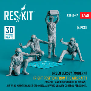 RESKIT RSF48-0047 Maillot vert (moderne) (position droite par rapport à l&amp;#39;avion) ​​Équipes de catapultage et de brin d&amp;#39;arrêt, personnel de maintenance de l&amp;#39;escadre aérienne, personnel de contrôle qualité de l&amp;#39;escadre aérienne (4 pièces) (Impression 3D) 1/48