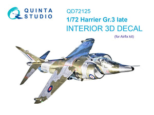 Intérieur coloré imprimé en 3D sur papier décalcomanie Quinta Studio QD72125 Harrier Gr.3 tardif (Airfix) 1/72