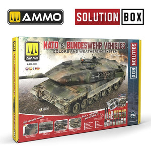 AMMO de Mig Jimenez 7731 SOLUTION BOX 26 – Véhicules OTAN et Bundeswehr - Système de couleurs et de vieillissement