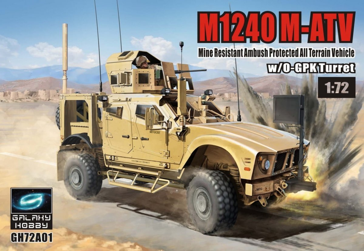 Galaxy Hobby GH72A01 M1240 M-ATV avec tourelle O-GPK, véhicule tout-terrain protégé contre les mines et les embuscades, échelle 1/72