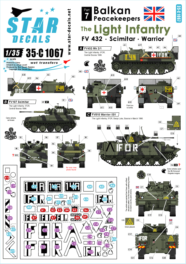 Star Decals 35-C1067 Infanterie légère. IFOR Bosnie. FV432, Scimitar et Warrior ISV 1/35