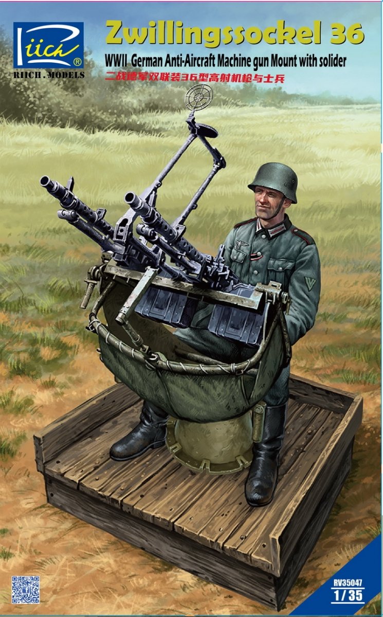 Riich RV35047 WWII Allemand Zwillingssockel 36 Anti-Arcraft MG Mount avec soldat 1/35