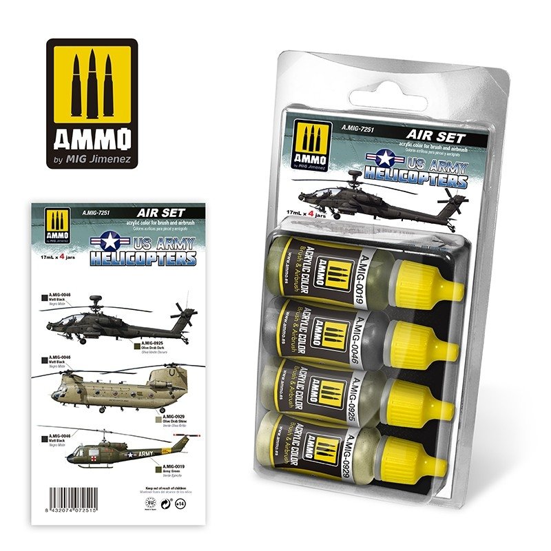 Munitions pour hélicoptères Mig Jimenez 7251 de l'armée américaine, lot de 4 cartouches de 17 ml