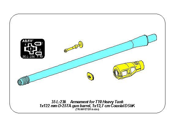 Armement Aber 35L-236 pour char lourd T10 : 1 canon de 122 mm D-25TA, 1 canon coaxial de 12,7 cm DShK (1/35)  – imagen 10