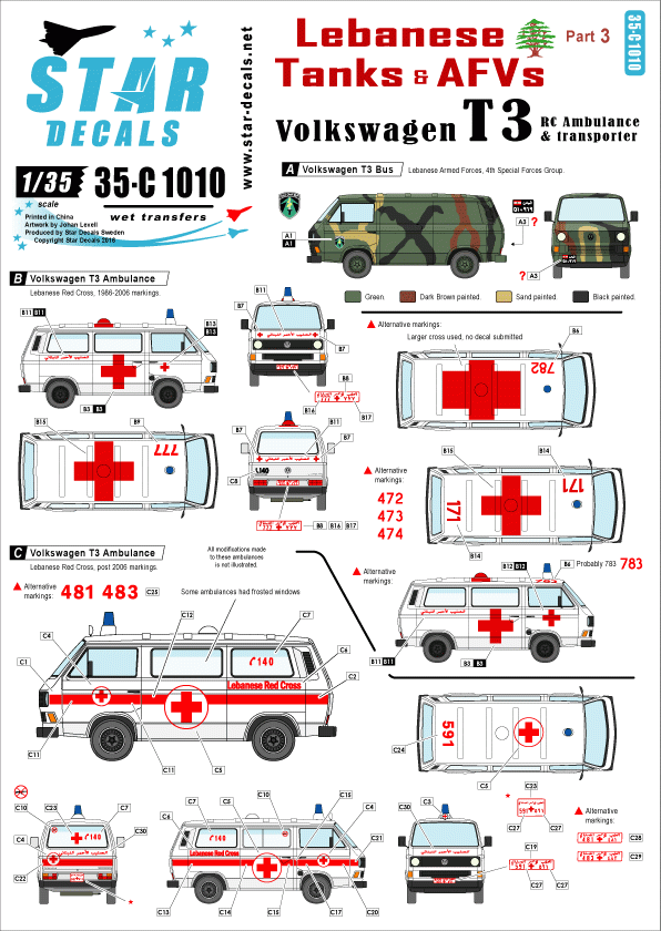 Star Decals 35-C1010 Chars et véhicules blindés libanais 3 1/35
