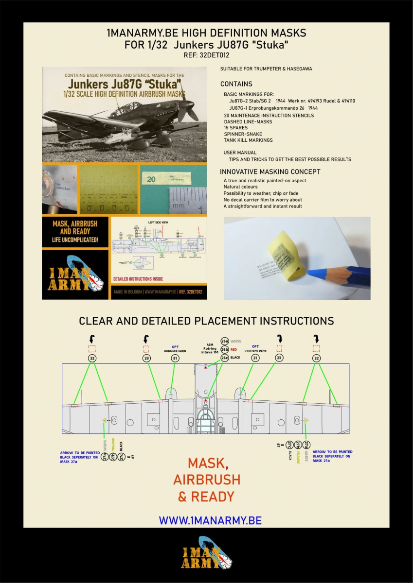 Maquette 1 Man Army 32DET012 Junkers Ju87G Stuka (pour Hasegawa, Trumpeter) au 1/32