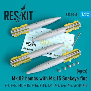 RESKIT RS72-0343 MK.82 BOMBES AVEC AILERONS ŒIL DE SERPENT MK.15 (4 PIÈCES) 1/72