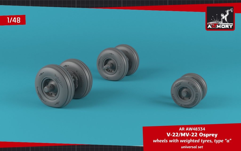 Armory Models AW48334 Roues Osprey V-22/MV-22 avec pneus lestés type « a » 1/48
