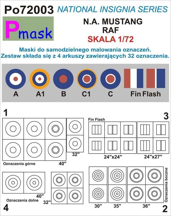 P-Mask PO72003 MASKS FOR PAINTING MARKINGS FOR MUSTANG RAF (1/72)