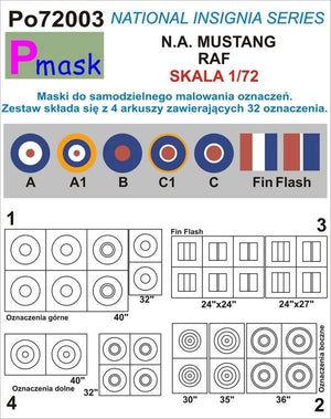 Masques P-Mask PO72003 pour la peinture de marquages ​​pour Mustang RAF (1/72)