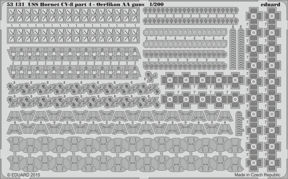 Eduard 53131 USS Hornet CV-8 partie 4 - Canons Oerlikon AA MERIT 1/200