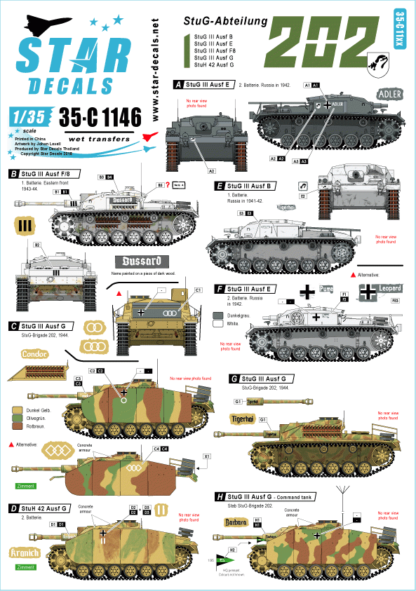 Star Decals 35-C1146 StuG-Abt. 202 1/35 