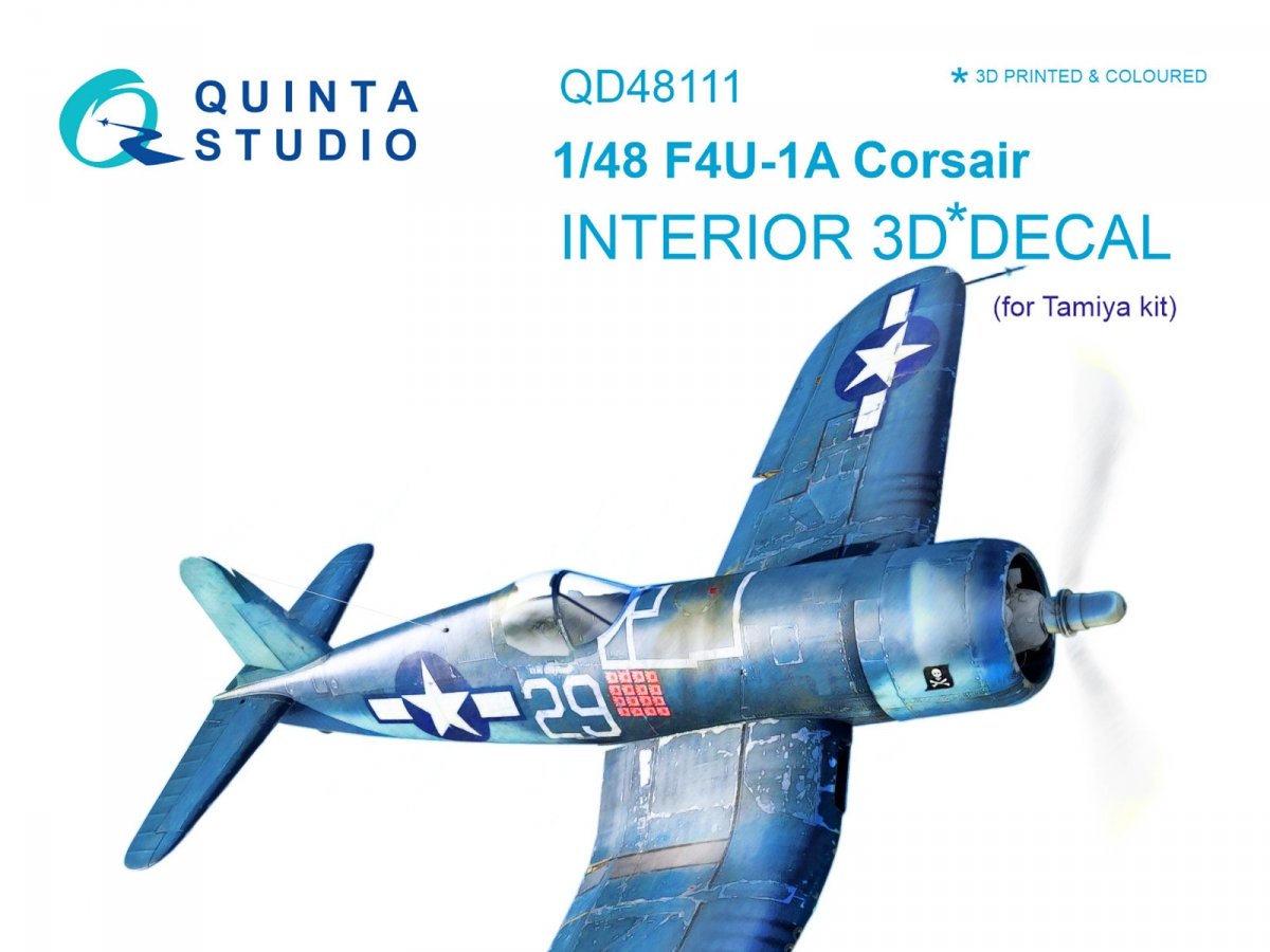 Intérieur imprimé en 3D et coloré sur papier décalcomanie Quinta Studio QD48111 F4U-1A Corsair (pour maquette Tamiya) 1/48