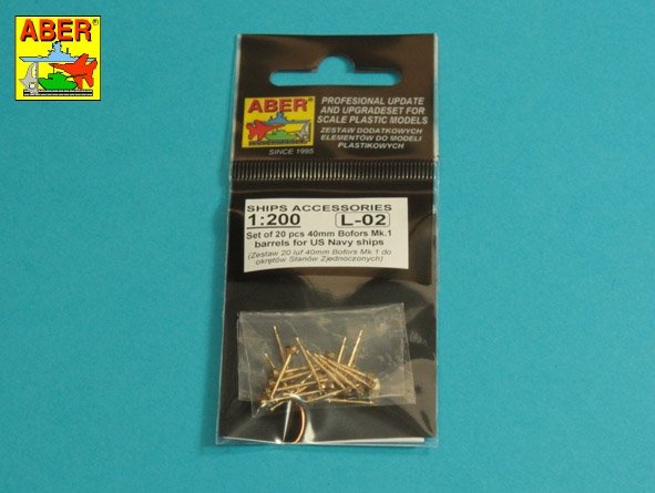Aber 200L-02 Lot de 20 canons Bofors Mk.1 de 40 mm pour navires américains, échelle 1/200