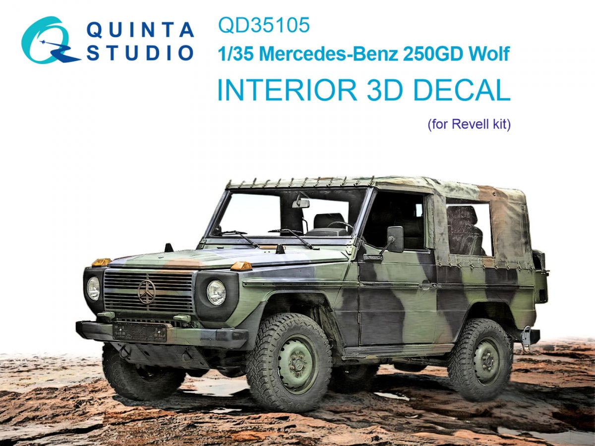 Intérieur imprimé en 3D et coloré sur papier décalcomanie (Revell) Quinta Studio QD35105 Mercedes-Benz 250GD Wolf 1/35