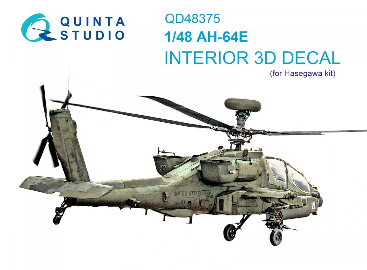 Intérieur imprimé en 3D et coloré sur papier décalcomanie Quinta Studio QD48375 AH-64E (Hasegawa) 1/48