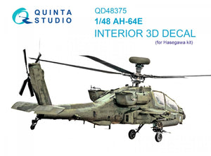 Intérieur imprimé en 3D et coloré sur papier décalcomanie Quinta Studio QD48375 AH-64E (Hasegawa) 1/48