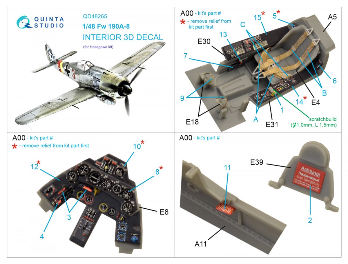 Intérieur imprimé en 3D et coloré sur papier décalcomanie Quinta Studio QD48265 Fw 190A-8 (Hasegawa) 1/48 – immagine 2