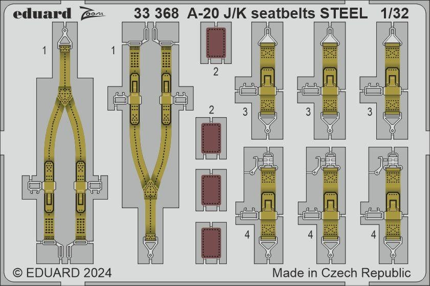 Ceintures de sécurité Eduard 33368 A-20J/K, acier, maquettes Hong Kong, échelle 1/32