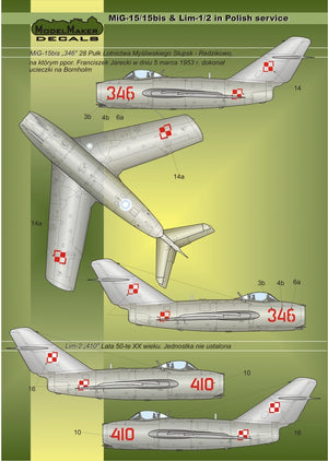 Décalcomanies ModelMaker D48023 MiG-15/15bis et Lim-1/2 en service polonais – image 3