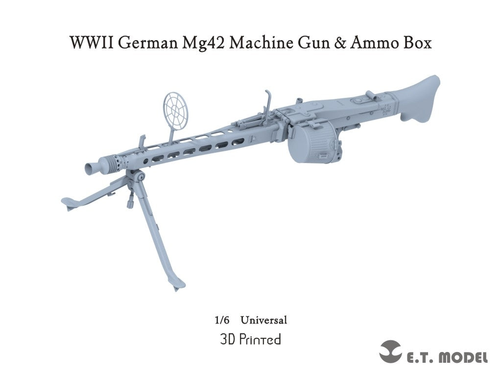 ET Model P06-001 Mitrailleuse allemande MG42 et boîte de munitions de la Seconde Guerre mondiale (impression 3D) 1/6