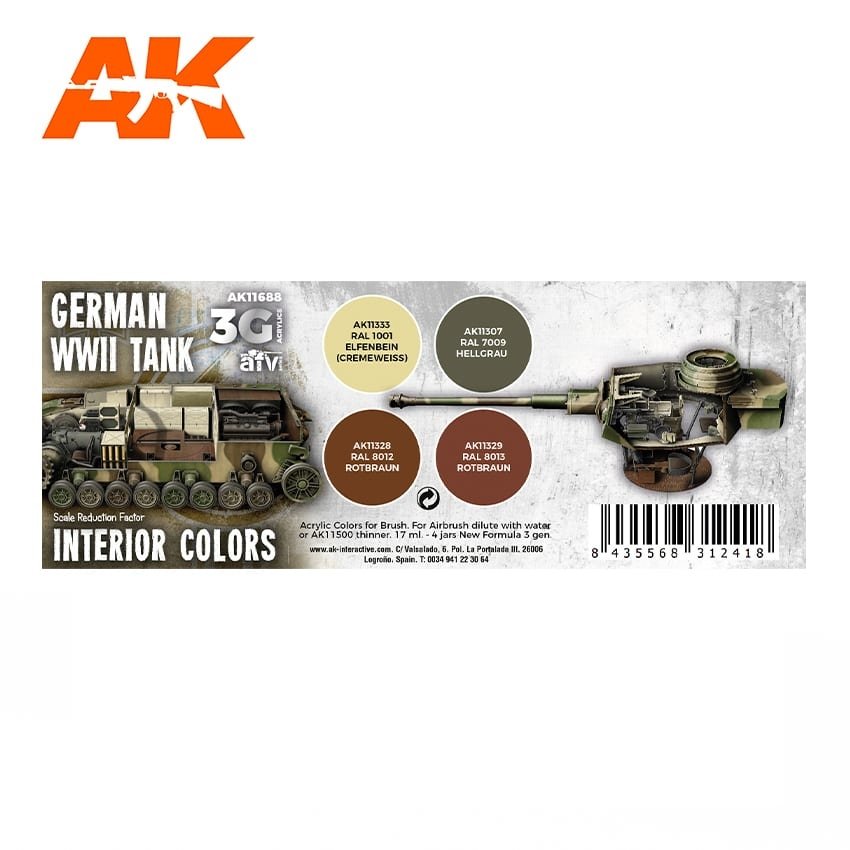 AK Interactive AK11688 3G COULEURS INTÉRIEURES DE CHARS ALLEMANDS DE LA SECONDE GUERRE MONDIALE 4x17 ml – image 2