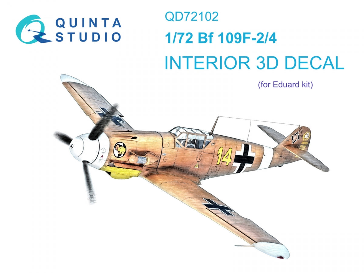 Intérieur imprimé en 3D et coloré sur papier décalcomanie Quinta Studio QD72102 BF 109F-2/4 (Eduard) 1/72