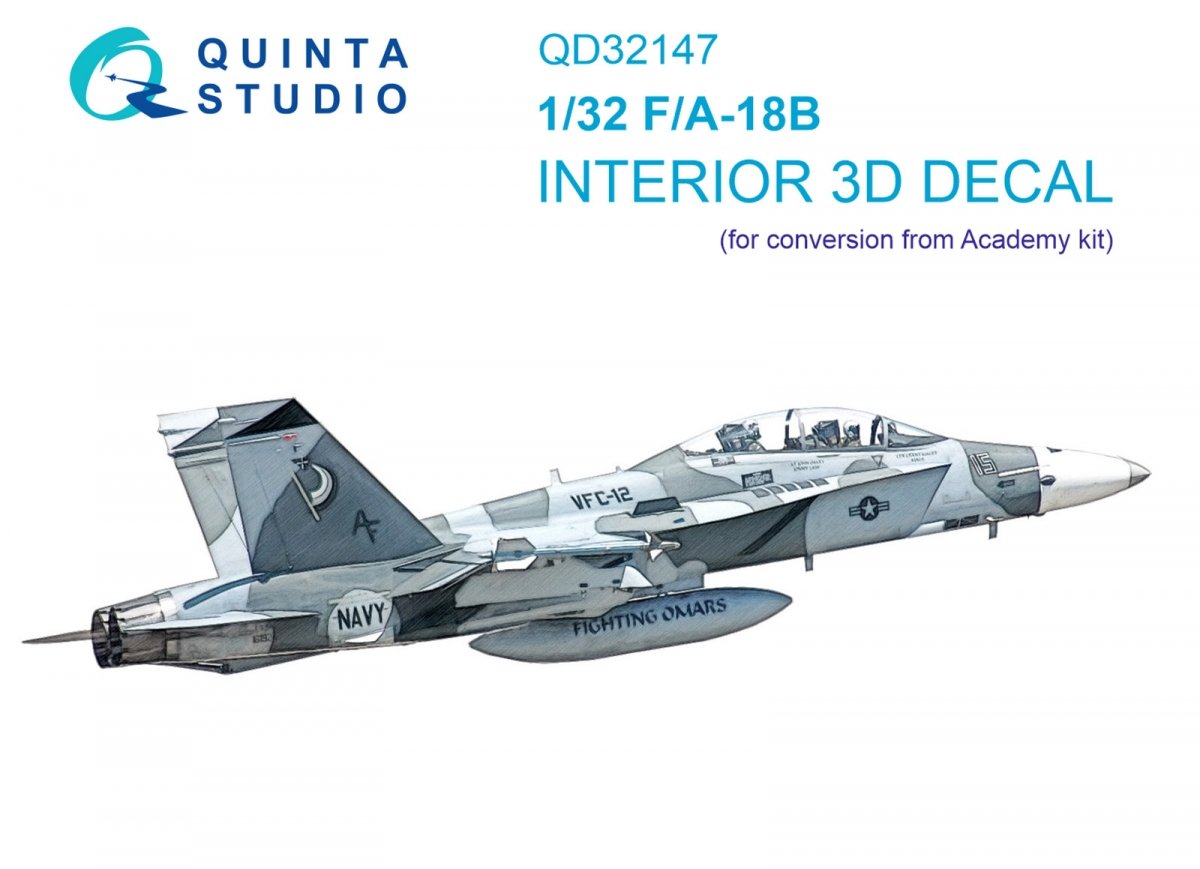 Intérieur imprimé en 3D et coloré sur papier décalcomanie Quinta Studio QD32147 F/A-18B (Academy) 1/32