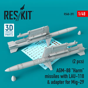 RESKIT RS48-0391 AGM-88 &amp;quot;HARM&amp;quot; MISSILES WITH LAU-118 &amp;amp; ADAPTER FOR MIG-29 (2 PCS) 1/48