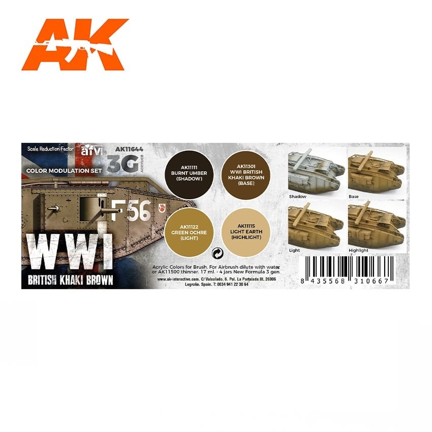 AK Interactive AK11644 Coffret de modulation de couleurs britanniques de la Première Guerre mondiale 4 x 17 ml – image 2