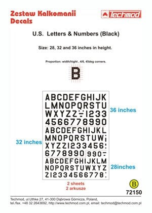 Techmod 72150 - Lettres et chiffres américains (noir) (1/72)