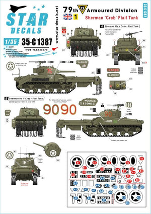Star Decals 35-C1387 Char Sherman « Crab » à fléaux. 79e division blindée britannique. Basé sur le Sherman Mk V. Échelle 1/35