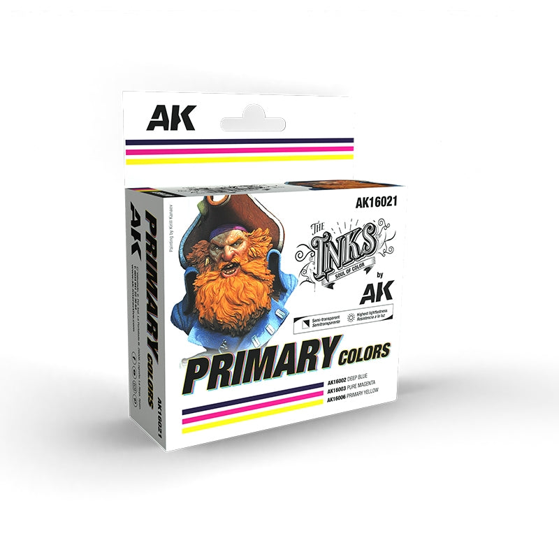 AK Interactive AK16021 COULEURS PRIMAIRES – ENSEMBLE D'ENCRES 3 x 30 ml