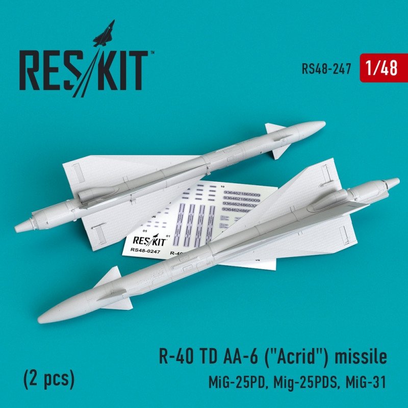 RESKIT RS48-0247 Missile R-40 TD AA-6 (« Acrid ») (2 pièces) 1/48