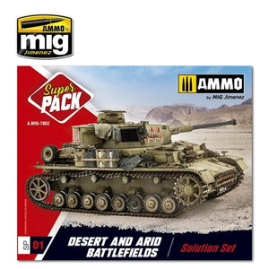 AMMO de Mig Jimenez 7802 - Super Pack Désert et Champs de Bataille Arides - Kit de Solution - Kit de Vieillissement