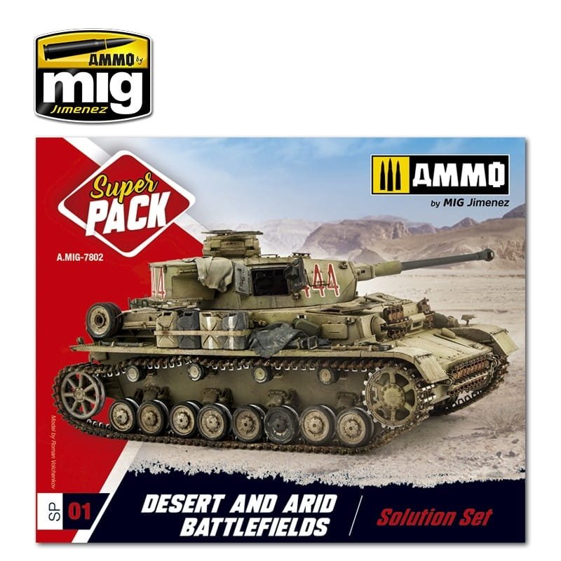 AMMO de Mig Jimenez 7802 - Super Pack Désert et Champs de Bataille Arides - Kit de Solution - Kit de Vieillissement
