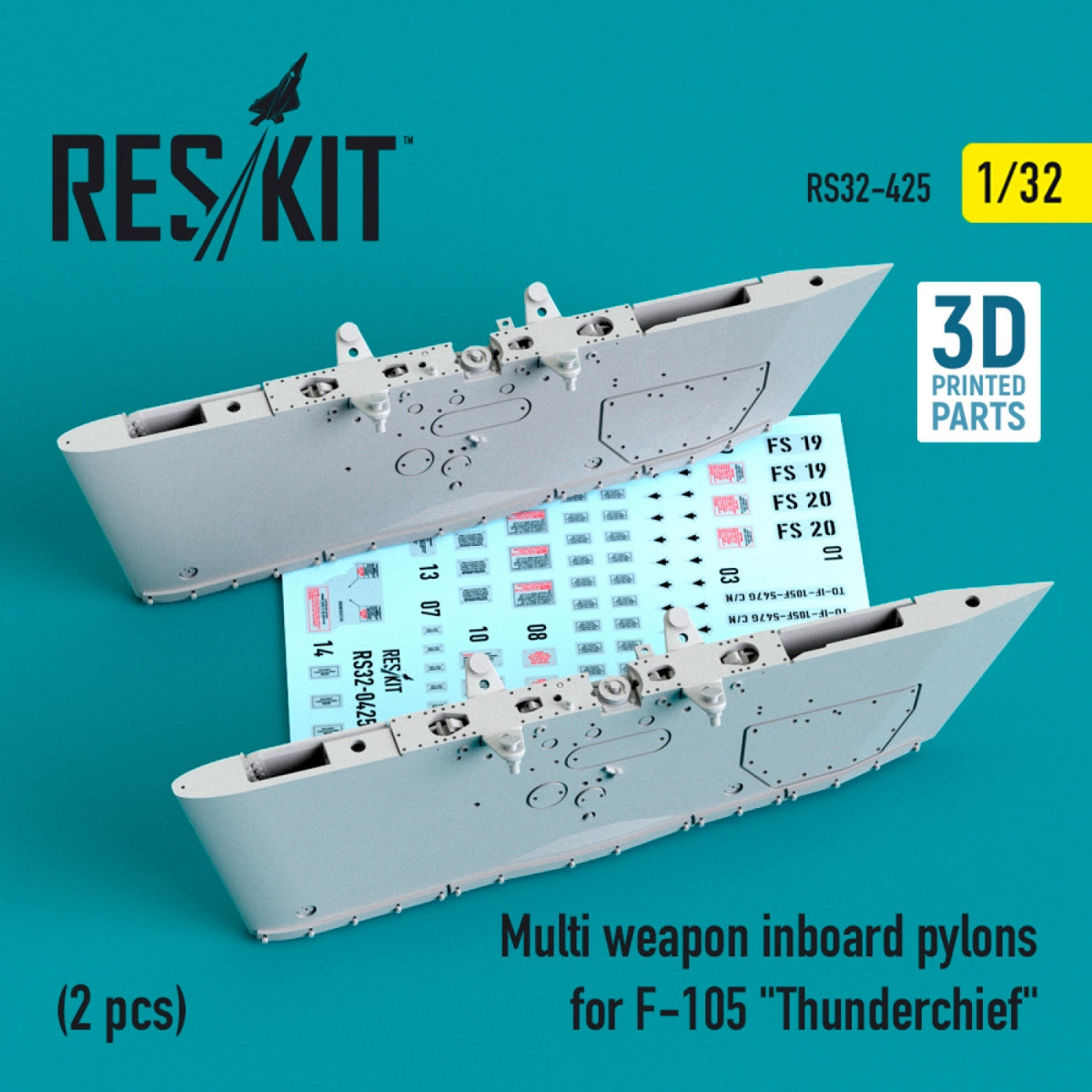 RESKIT RS32-0425 PYLÔNES INTÉRIEURS MULTI-ARMES POUR F-105 « THUNDERCHIEF » (2 PIÈCES) (IMPRIMÉ EN 3D) 1/32
