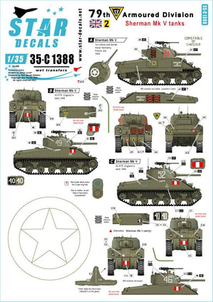 Star Decals 35-C1388 Chars Sherman Mk V. 79e division blindée britannique. Échelle 1/35