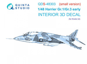 Quinta Studio QDS-48303 Harrier Gr.1/Gr.3 Early Intérieur imprimé en 3D et coloré sur papier décalcomanie (Kinetic) (Petite version) 1/48