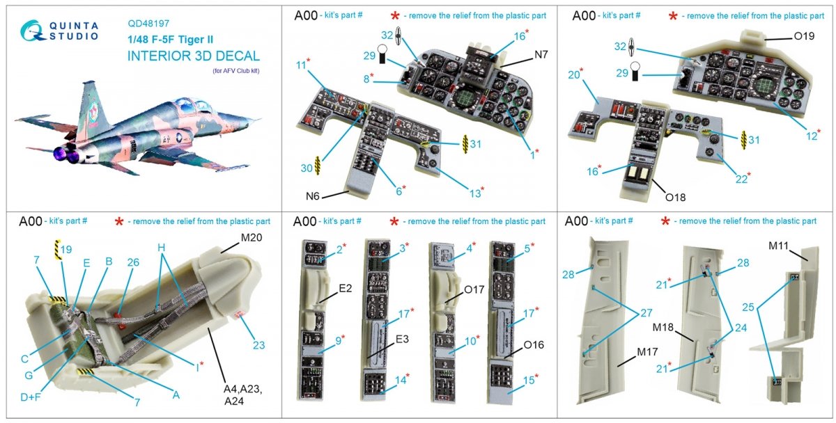 Intérieur imprimé en 3D et coloré sur papier décalcomanie Quinta Studio QD48197 pour F-5F Tiger II (pour AFV Club) à l&amp;#39;échelle 1/48 – immagine 2
