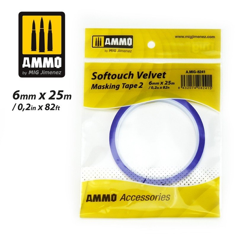AMMO de Mig Jimenez 8241 SOFTOUCH VELVET MASKING TAPE 2 (6mm X 25M)