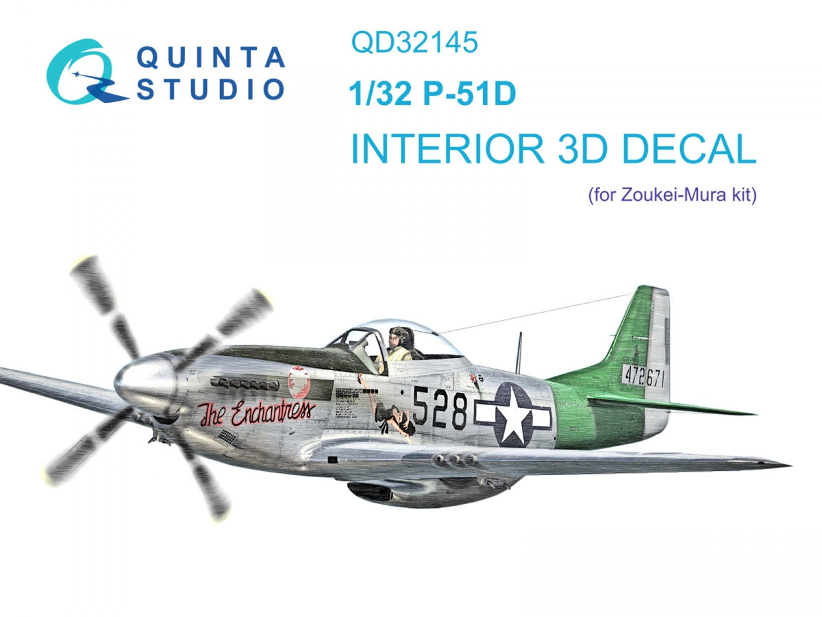 Intérieur imprimé en 3D et coloré sur papier décalcomanie (Zoukei-Mura SWS) pour le P-51D Mustang de Quinta Studio QD32145, échelle 1/32