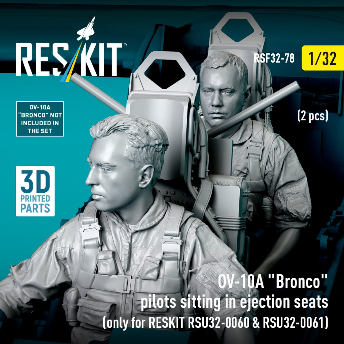 RESKIT RSF32-0079 Pilotes d&amp;#39;OV-10A « Bronco » assis dans des sièges éjectables (2 pièces) (uniquement pour RESKIT RSU32-0060 et RSU32-0061) (Impression 3D) 1/32 – imagen 4